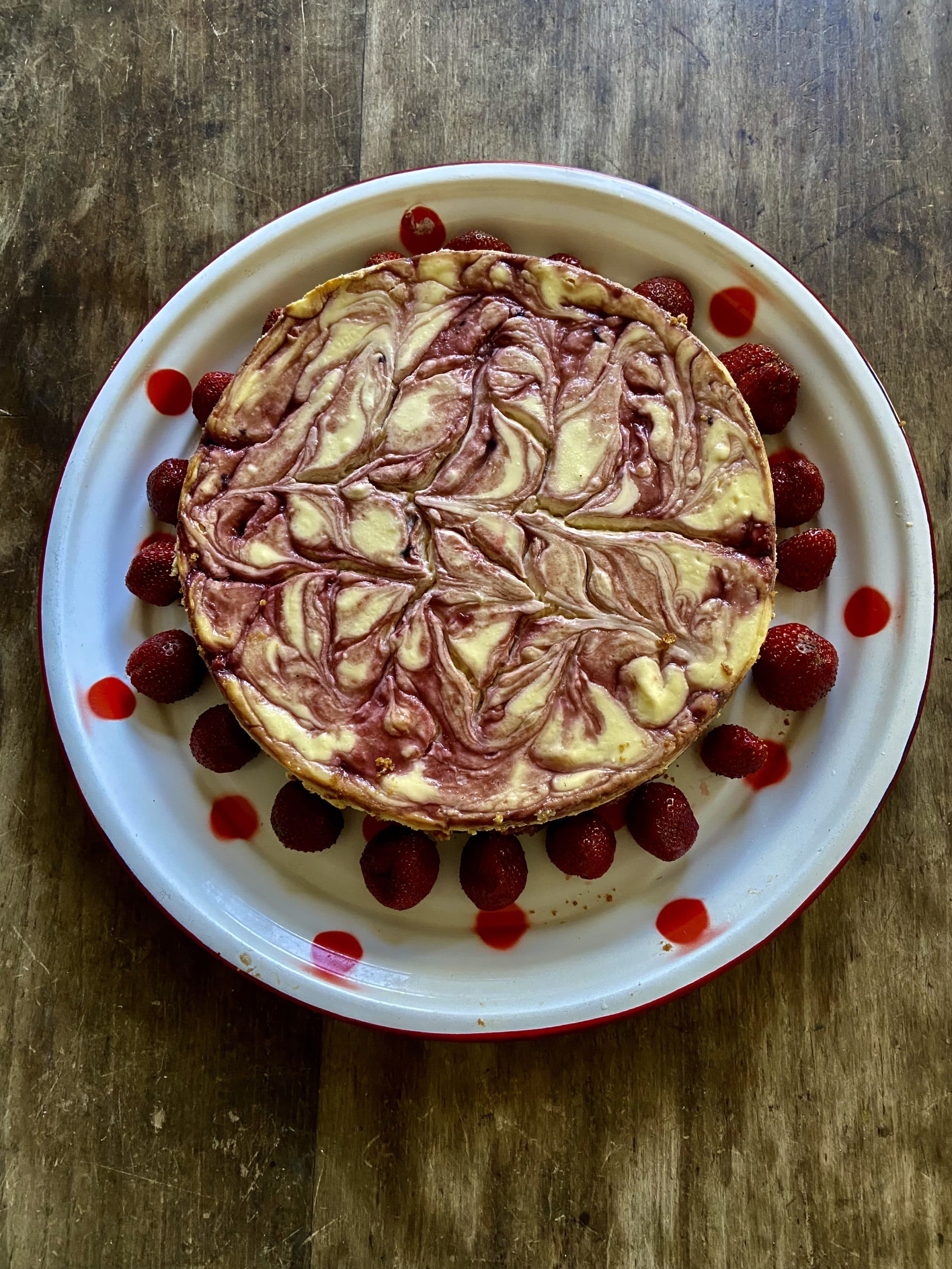 Marbled strawberry cheesecake. (Kathy Gunst/Here & Now)