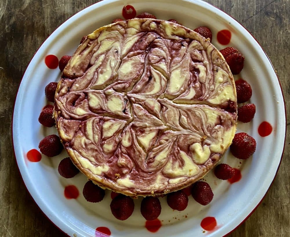 Marbled strawberry cheesecake. (Kathy Gunst/Here & Now)