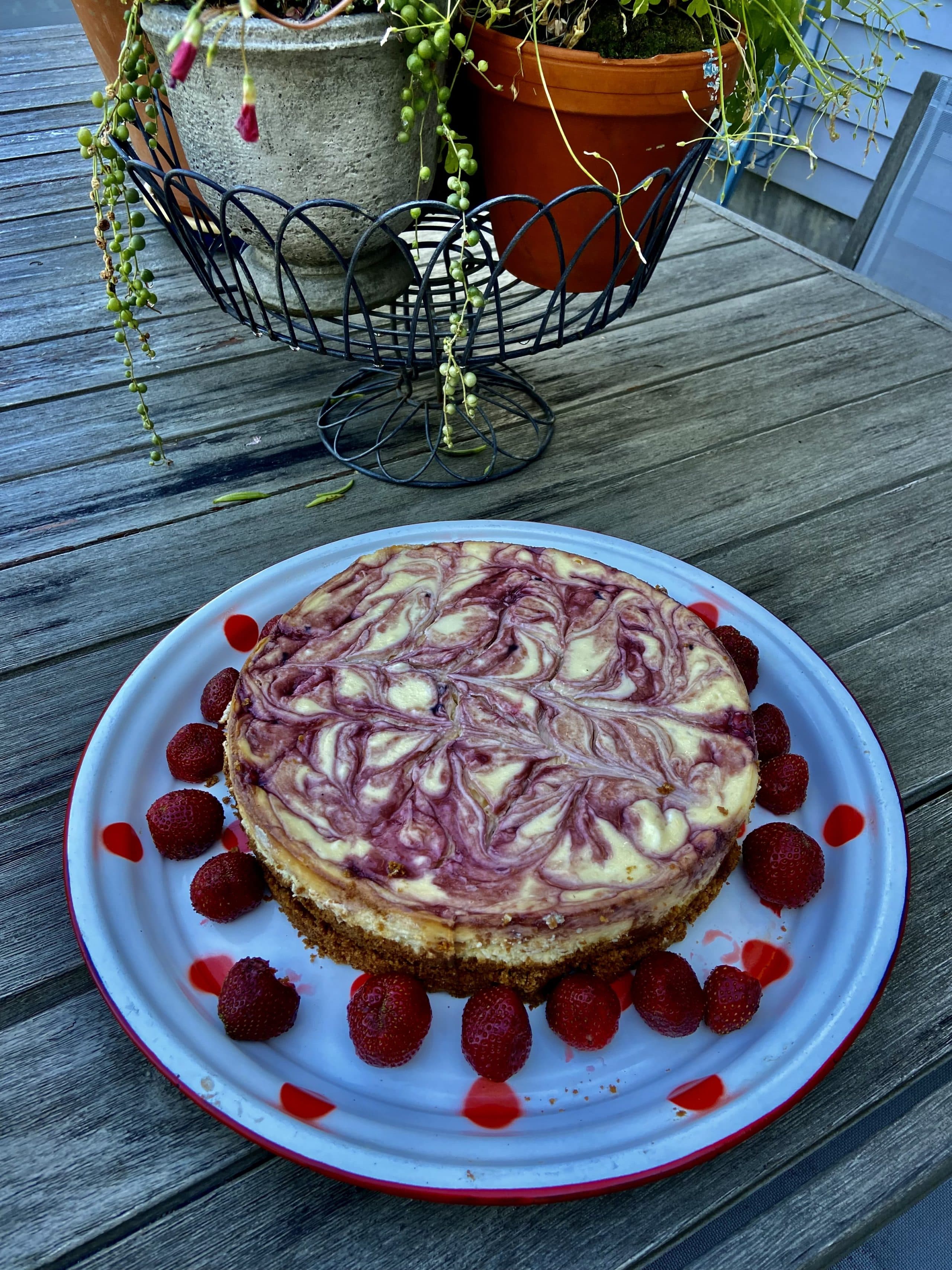 Marbled strawberry cheesecake. (Kathy Gunst/Here & Now)