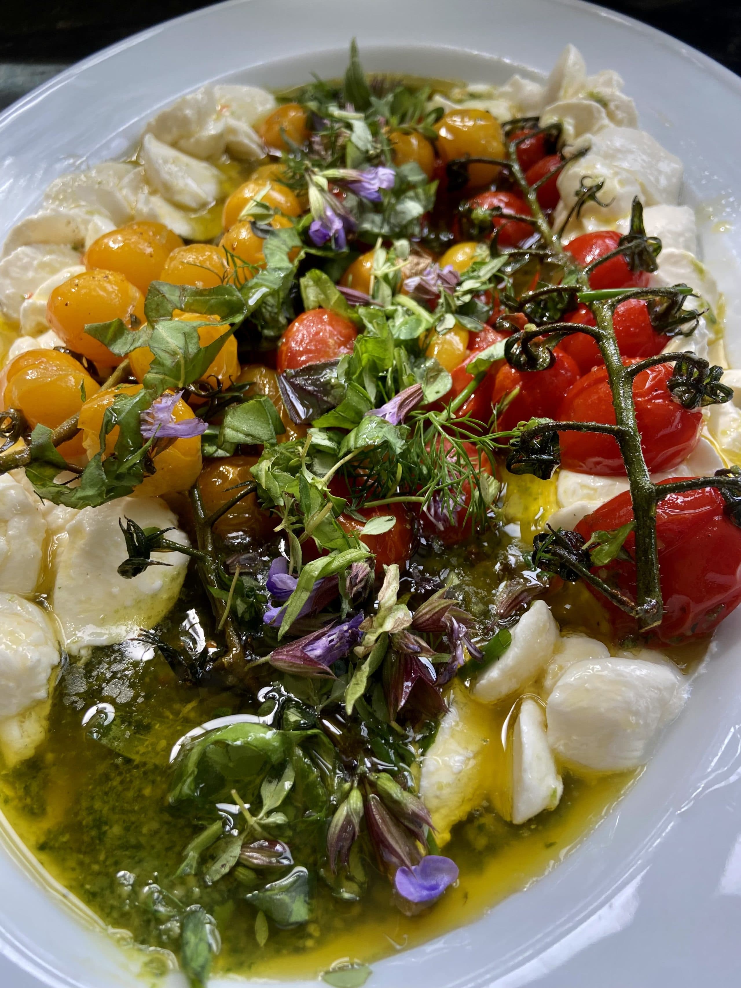 Tomato, mozzarella and herb salad. (Kathy Gunst/Here & Now)