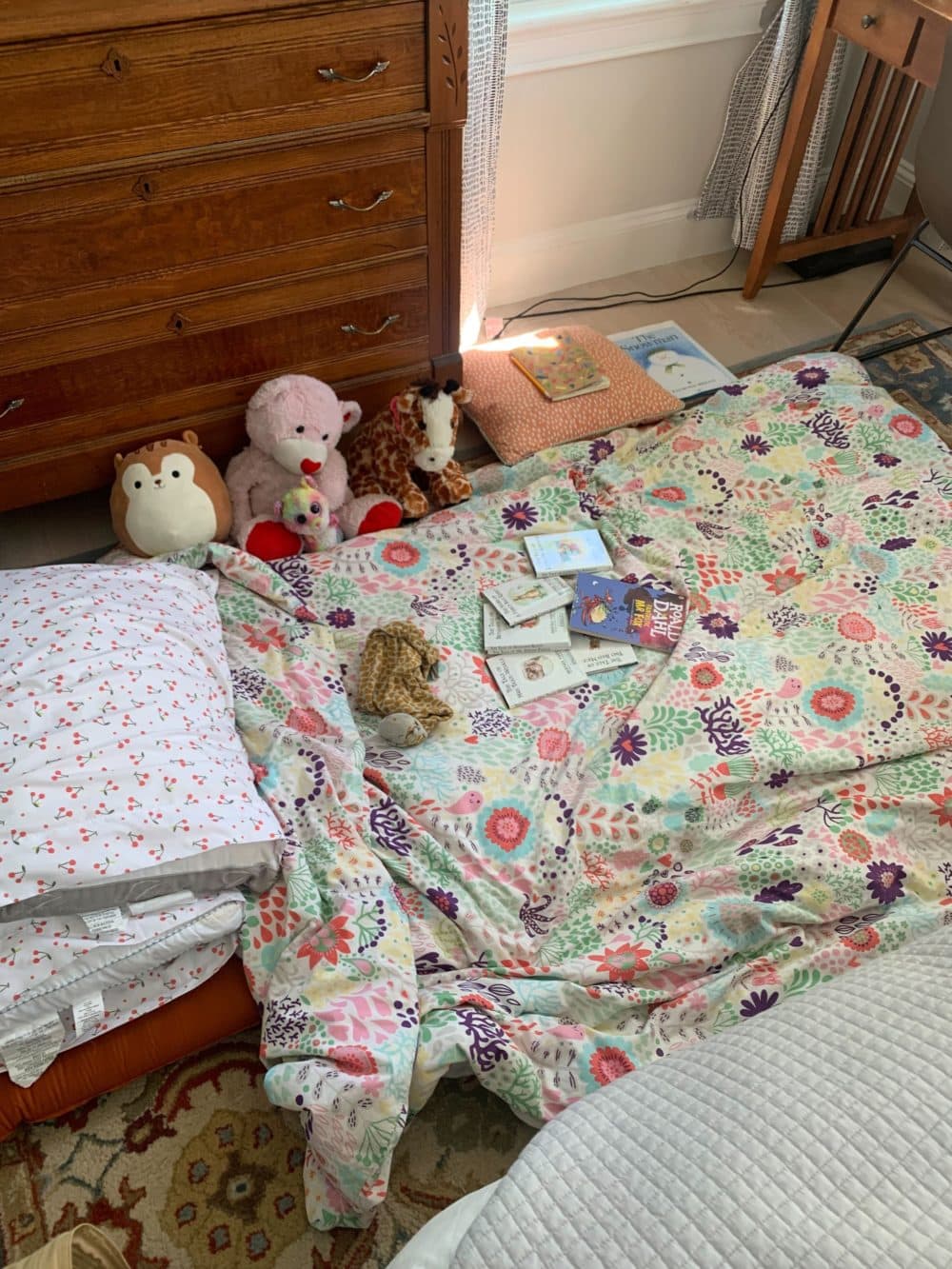 The author's daughter's temporary bed set up, on the floor of the guest room. (Courtesy Cloe Axelson)