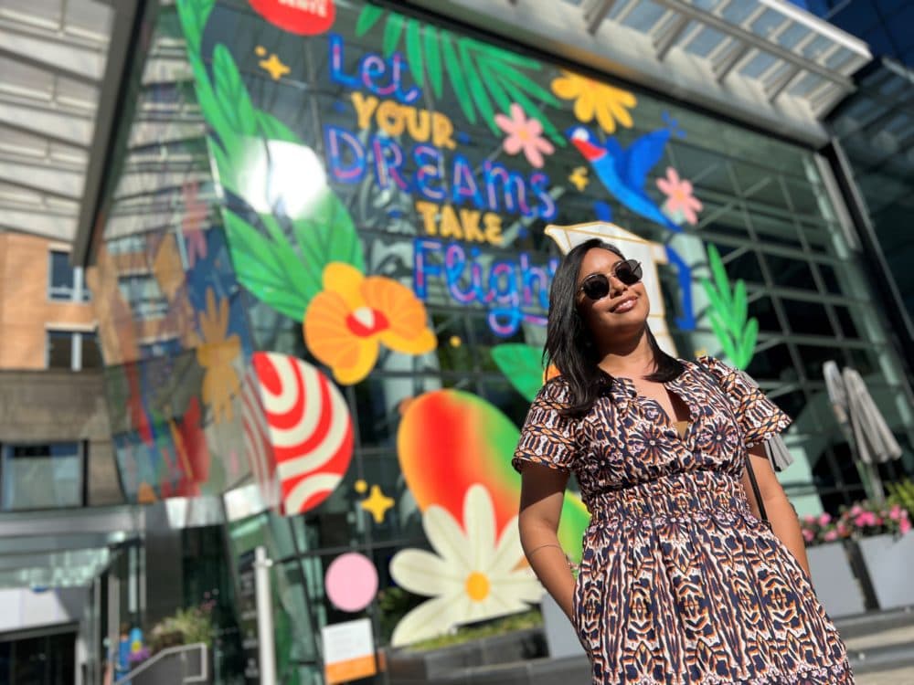 Yenny Hernandez in front of the Prudential Center. (Courtesy Dominic Chavez)