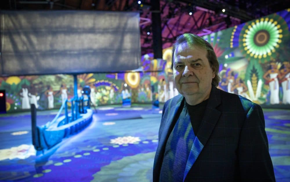 Creative Producer Mark Lach in the &quot;Journey to the Afterlife&quot; room at the &quot;Beyond King Tut&quot; immersive experience in Boston. (Robin Lubbock/WBUR)