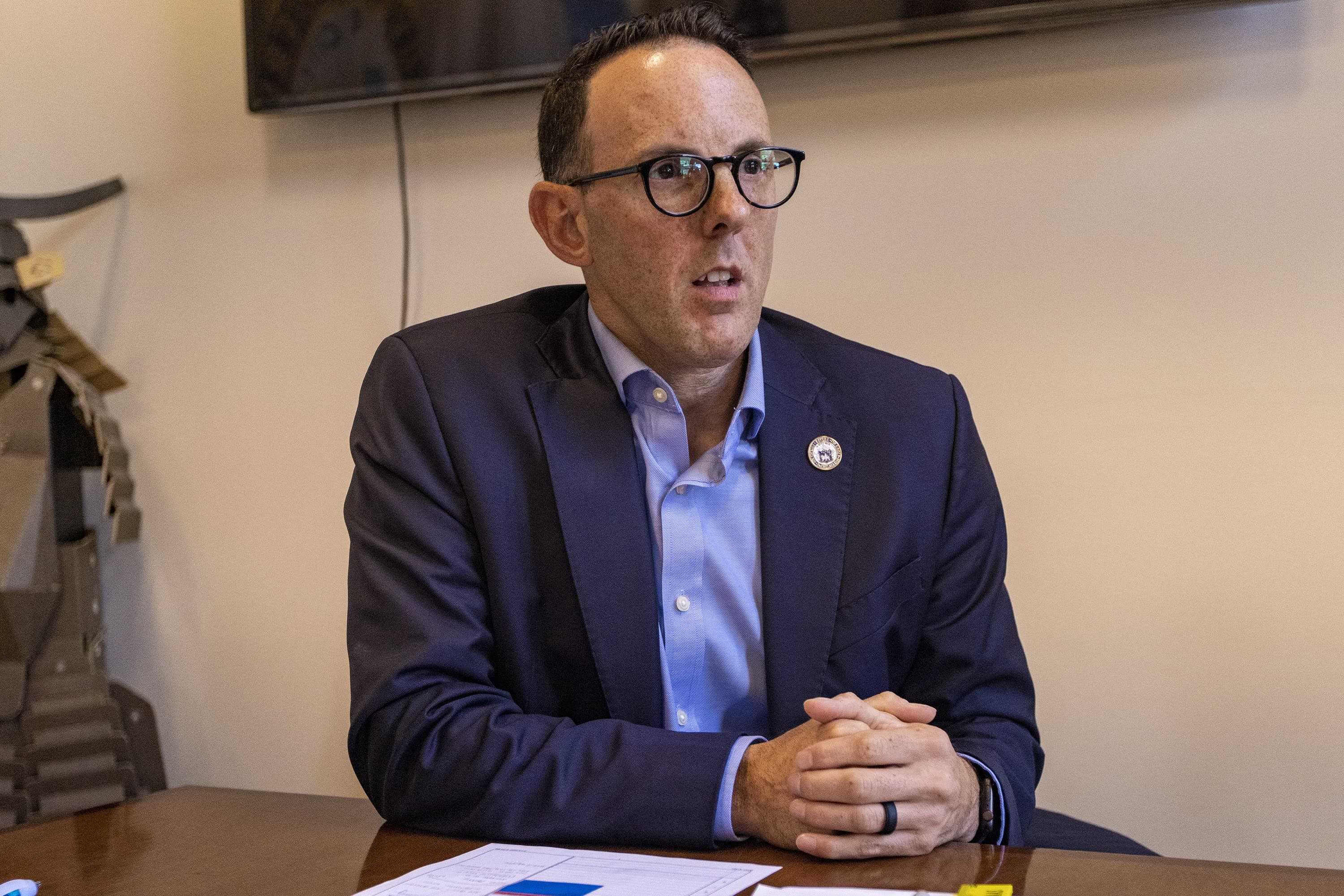Revere Mayor Brian Arrigo in his office at City Hall. (Jesse Costa/WBUR)