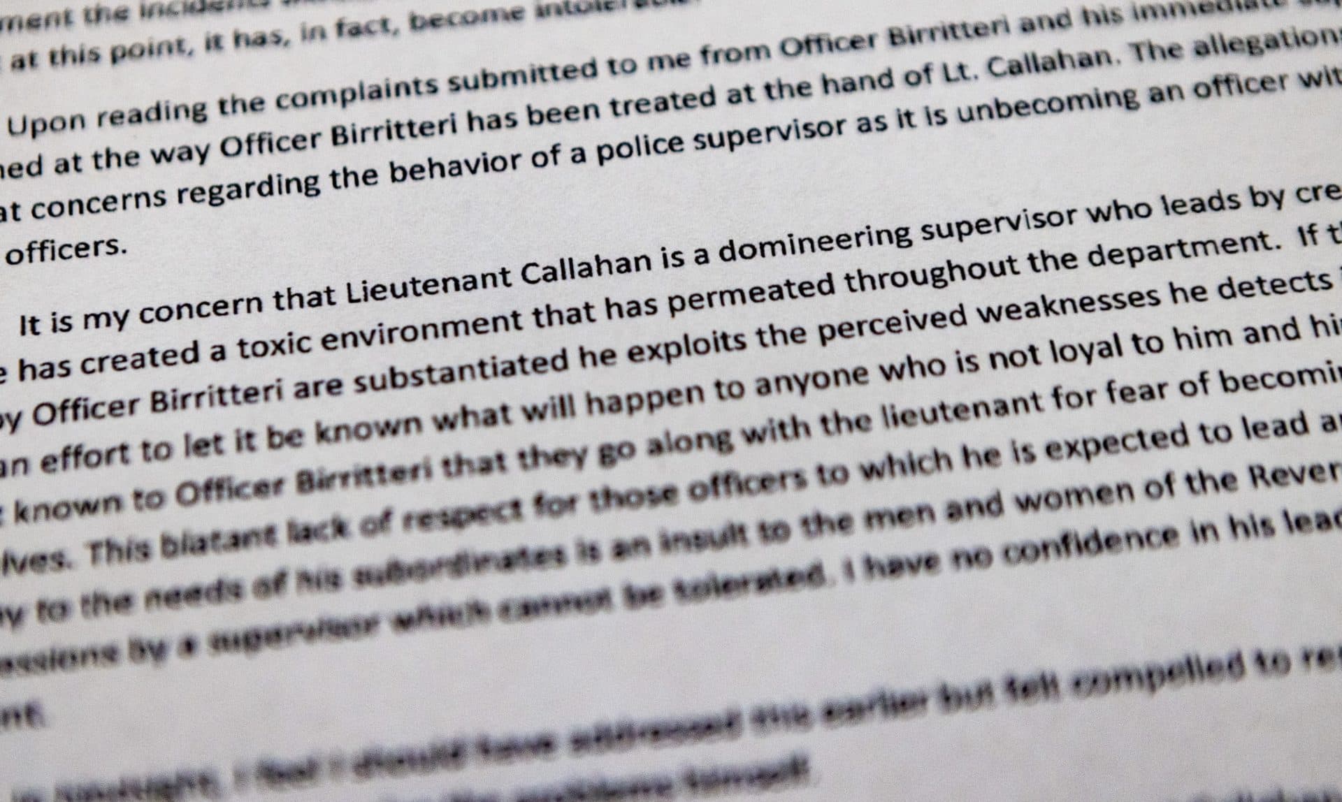 When he was Revere's police chief, Joseph Cafarelli wrote to Mayor Brian Arrigo to say he had &quot;no confidence&quot; in the leadership of Lt. David Callahan and recommended Callahan be placed on administrative leave. (Jesse Costa/WBUR)