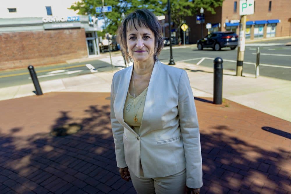 Somerville Mayor Katjana Ballantyne in Davis Square. (Jesse Costa/WBUR)