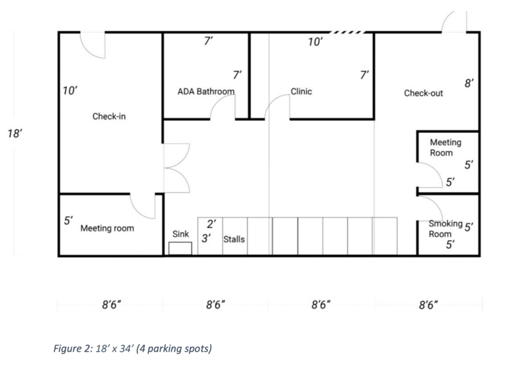 The layout of a trailer that spans four parking spots. (Screenshot from Somerville's report)