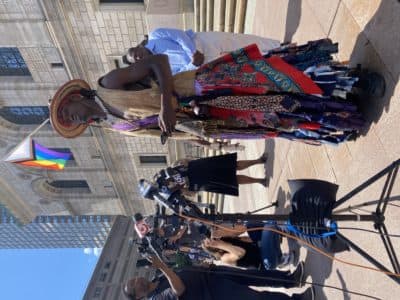 Artist and activist Charles Murrell spoke near the spot where he was allegedly assaulted July 2 by members of the white supremacist group Patriot Front. (Walter Wuthmann/WBUR)