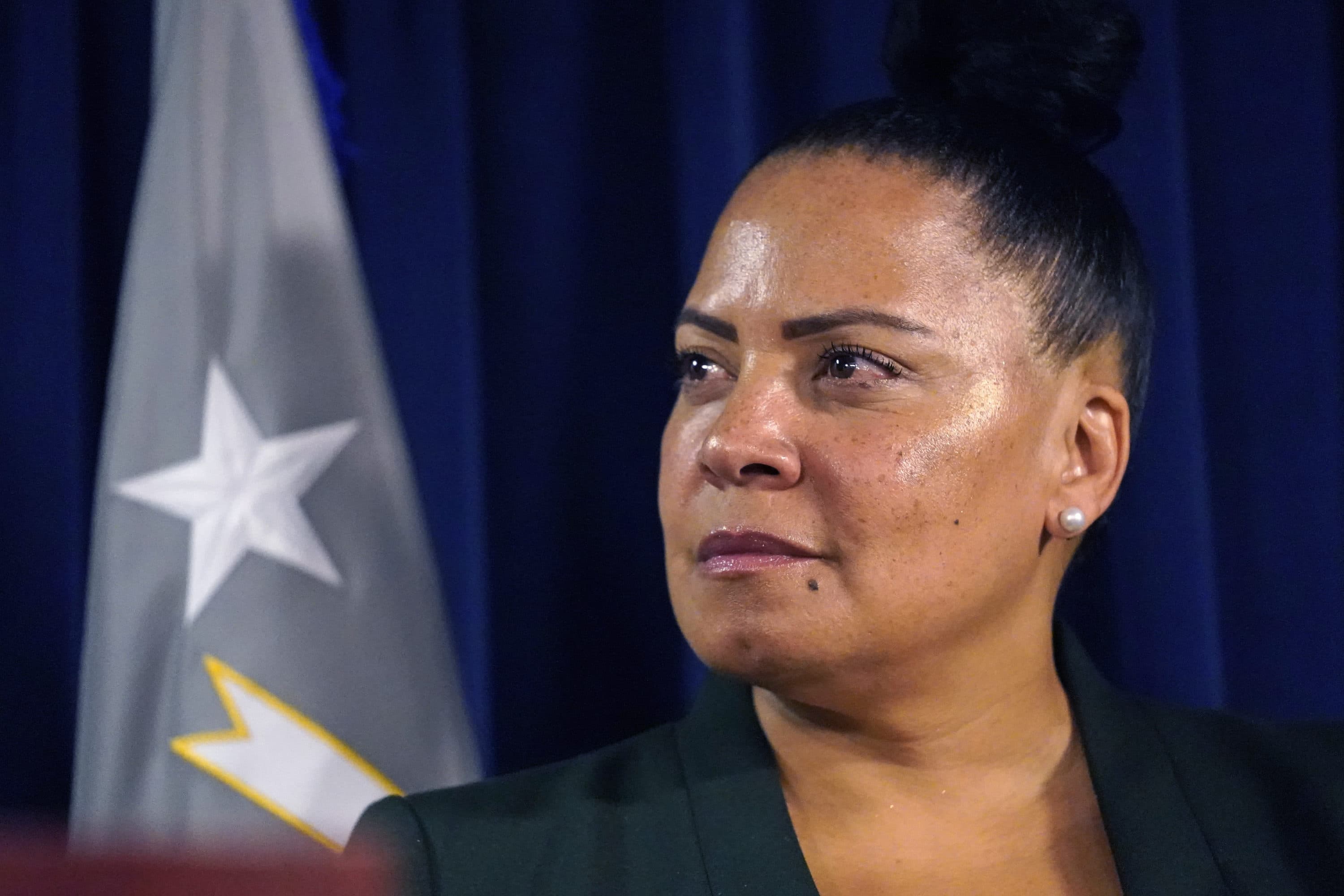 U.S. Attorney Rachael Rollins, for the Massachusetts district, at the Moakley Federal Courthouse, on May 24, 2022, in Boston. (Charles Krupa/AP)