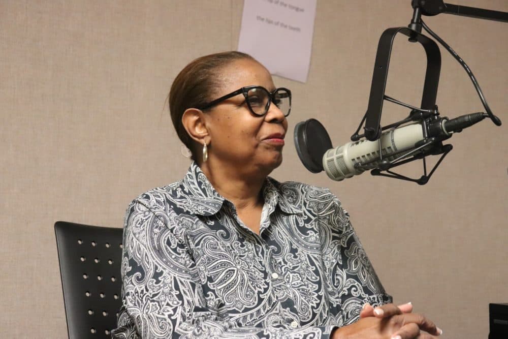 Sharon Preston-Folta sat down in the WUSF studios to share her story growing up as the daughter of Louis Armstrong. (Victoria Crosdale/WUSF Public Media)