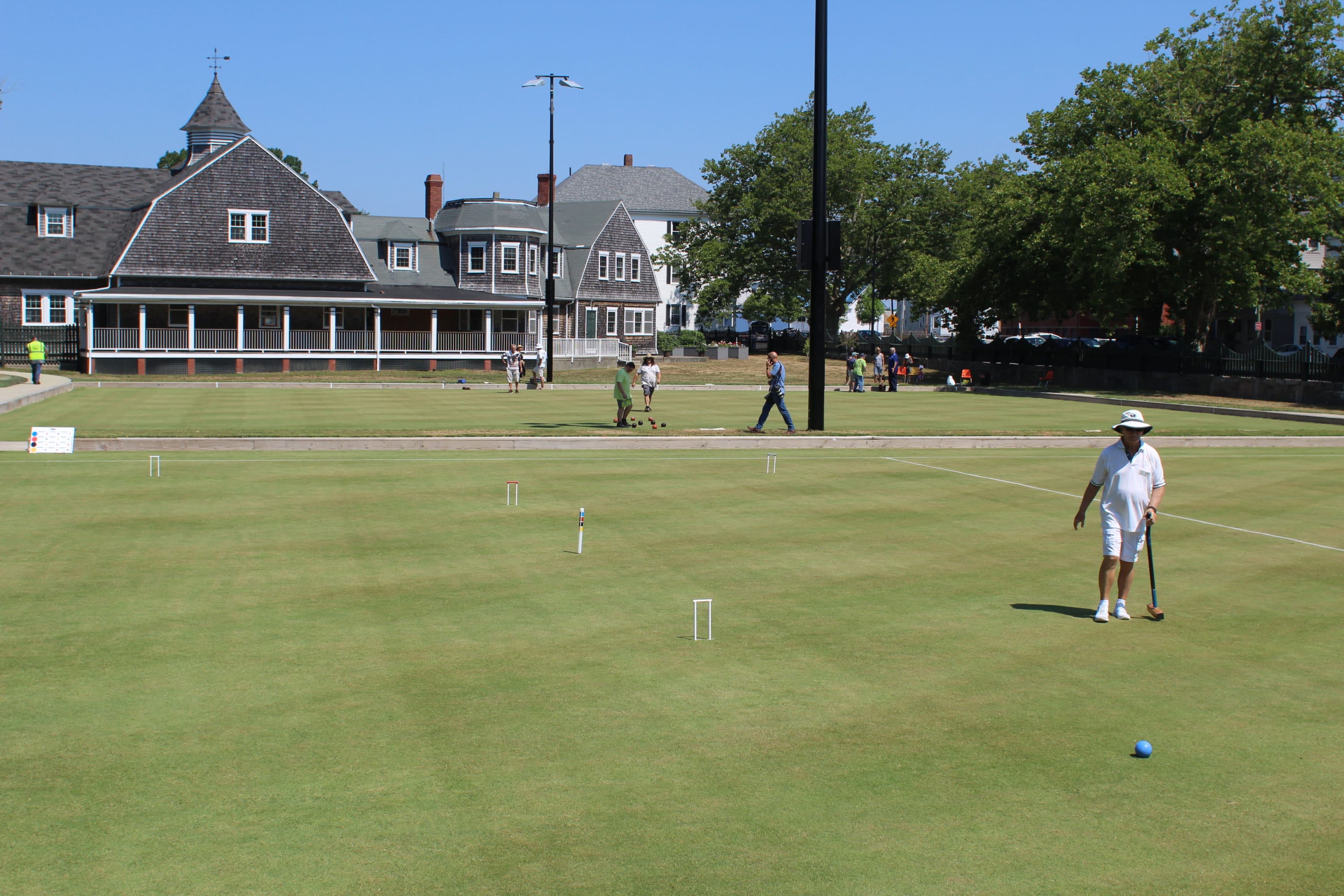 The newly restored bowling greens at Hazelwood Park. (Ben Berke / The Public's Radio)