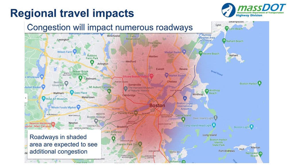 The Department of Transportation expects traffic will grow worse across most of the metropolitan Boston area with the addition of up to 200 shuttle buses once the entire Orange Line and part of the Green Line shut down for maintenance. (MassDOT)
