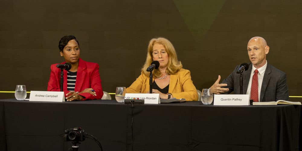 The 2022 Massachusetts Attorney General Debate at WBUR’s CitySpace. (Jesse Costa/WBUR)