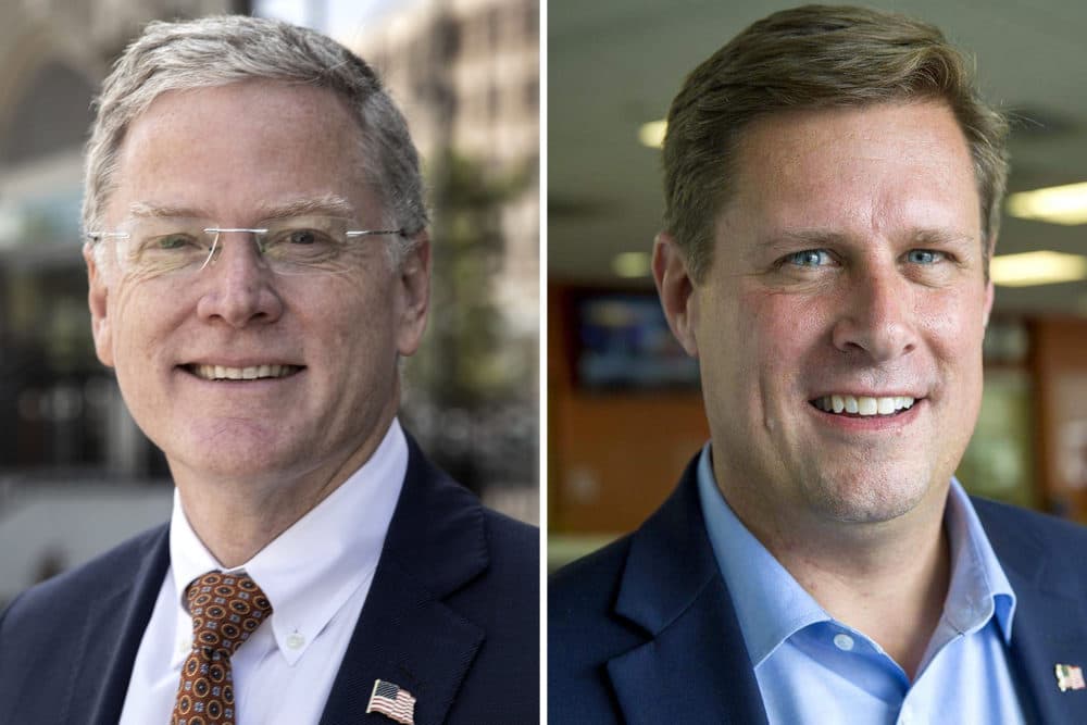 GOP gubernatorial candidates Chris Doughty and Geoff Diehl. (Robin Lubbock/WBUR)