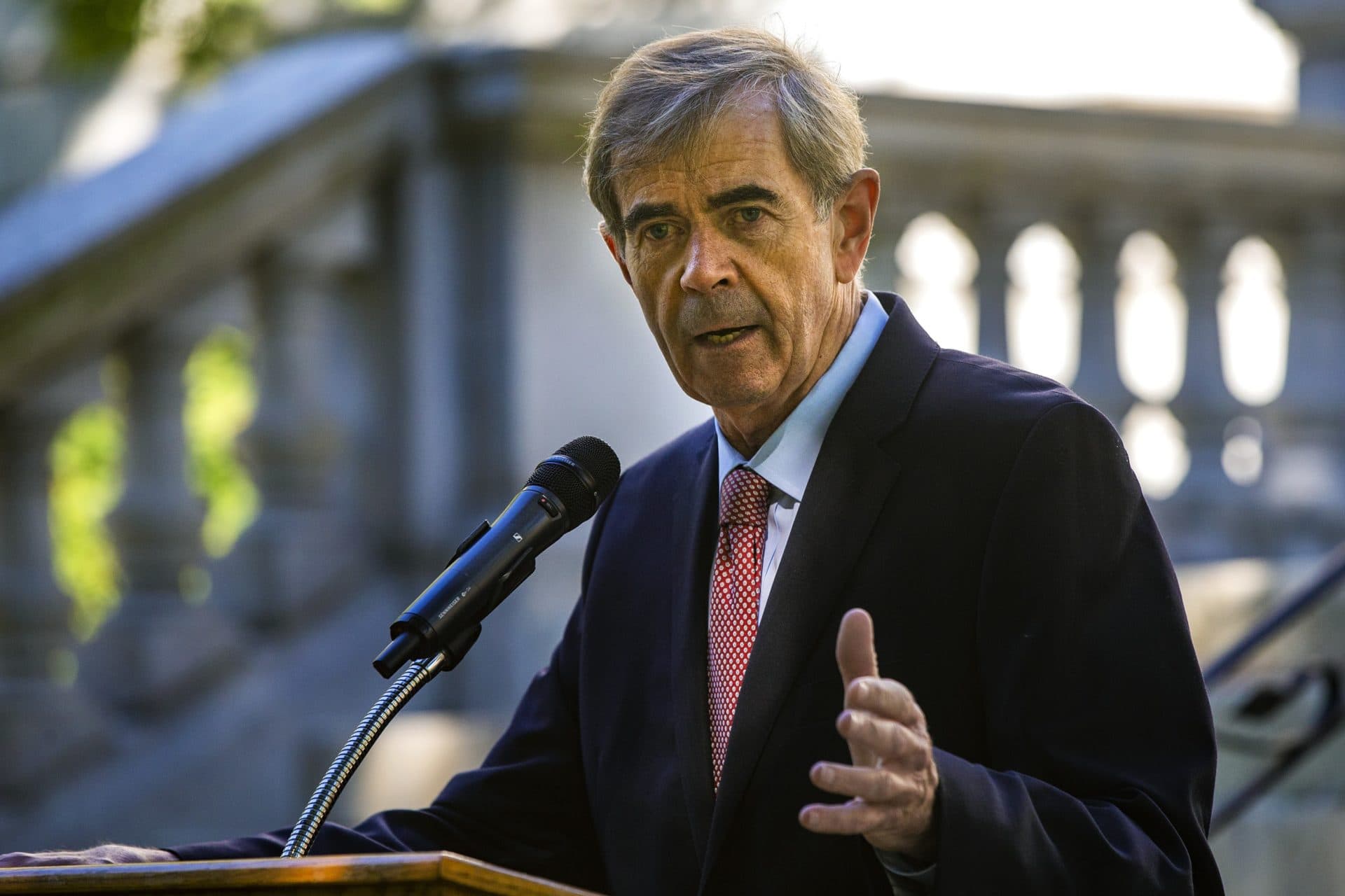 Secretary of State William Galvin speaks during a press conference at the State House to provide information on the September 1st State Primaries and an update on early voting and voting by mail turnout. (Jesse Costa/WBUR)