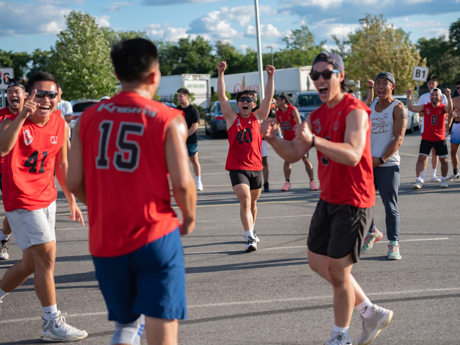 The Boston Knights celebrate a point against the New York Strangers at a regional tournament in Everett. (Courtesy William Wang)