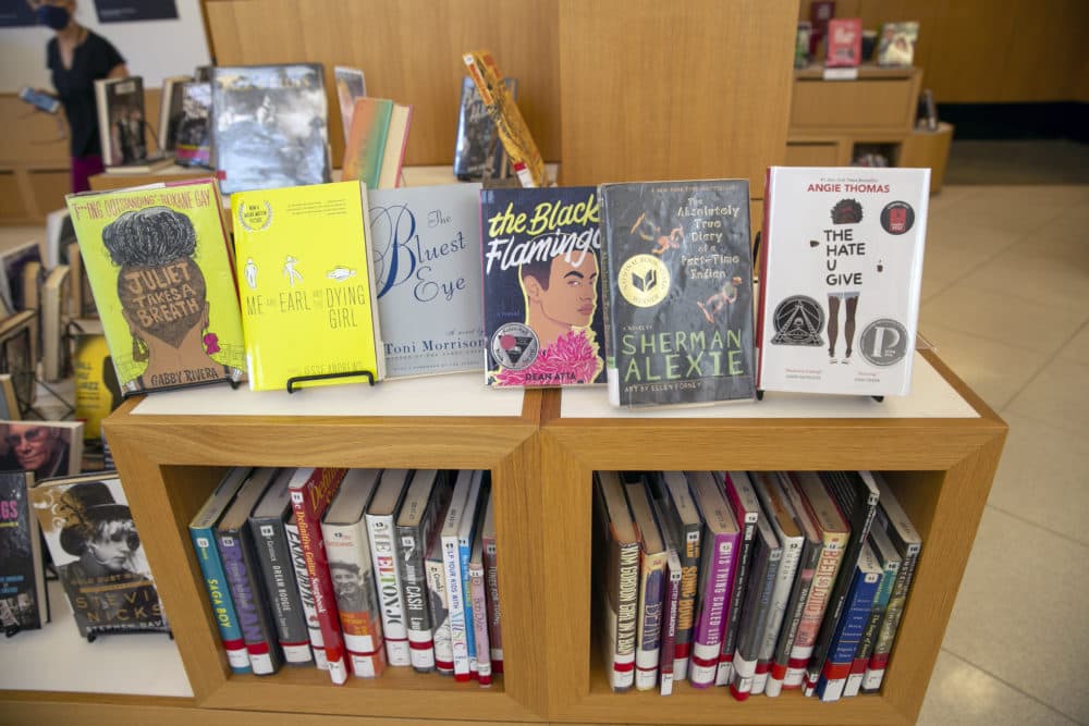 Banned books are visible at the Central Library, a branch of the Brooklyn Public Library system, in New York City on Thursday, July 7, 2022. The books are banned in several public schools and libraries in the U.S., but young people can read digital versions from anywhere through the library. (Ted Shaffrey/AP)