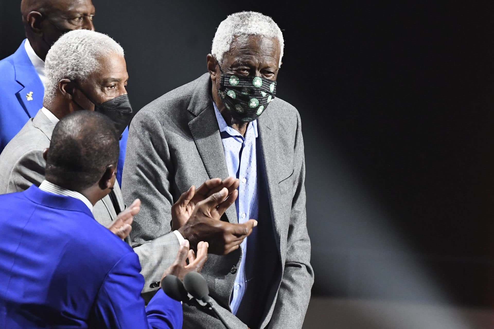 Inductee Bill Russell stands on stage during the 2021 Basketball Hall of Fame Enshrinement ceremony on Sept. 11, 2021, in Springfield, Massachusetts. (Jessica Hill/AP)
