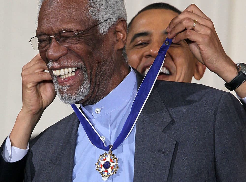 Bill Russell (L) is presented with the 2010 Medal of Freedom by U.S. President Barack Obama during an East Room event at the White House February 15, 2011 in Washington, DC. (Alex Wong/Getty Images)