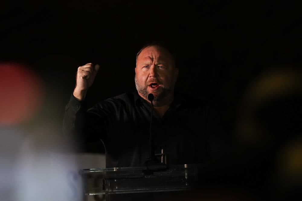 InfoWars website coordinator Alex Jones gives a speech to Trump supporters before the Electoral College votes are counted in Washington D.C., on Jan. 5, 2021. (Photo by Tayfun Coskun/Anadolu Agency via Getty Images)