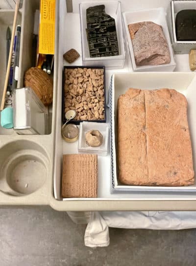 Just a whole mess of ancient tablets inside the Penn Museum’s tablet room. (WBUR/Ben Brock Johnson)