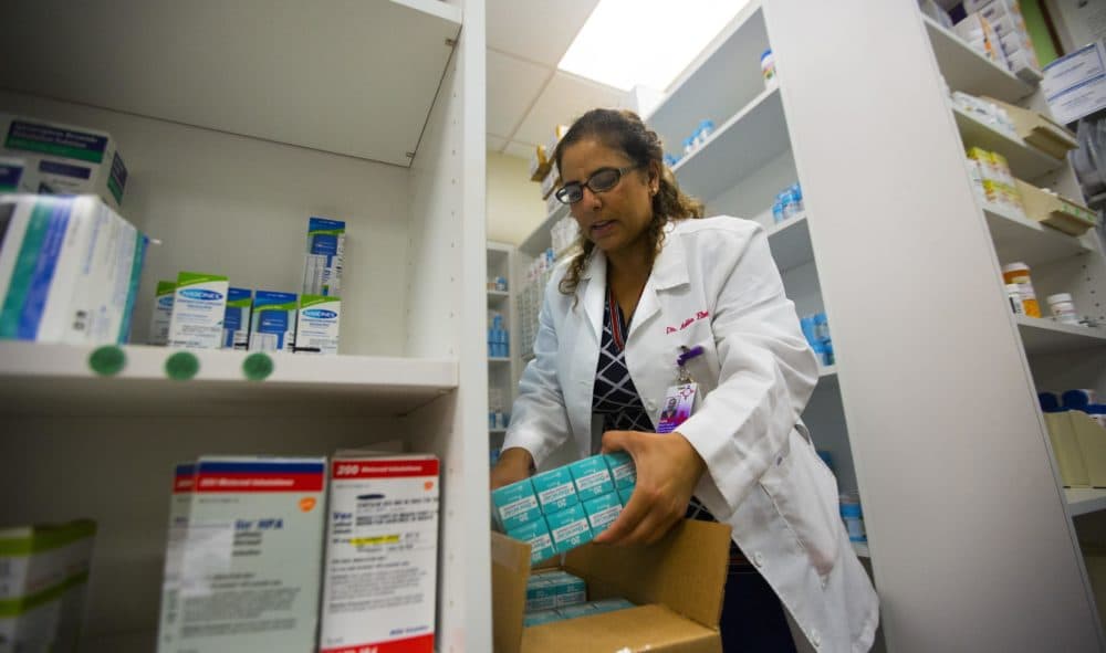 Dr. Adlia Ebeid, chief clinical officer for San Jose Clinic in Houston, pictured here filling prescriptions for Hurricane Harvey survivors in 2017, was one of the medical providers who provided input to Americares and Harvard on the toolkit resources. (Courtesy Annie Mulligan/Americares)