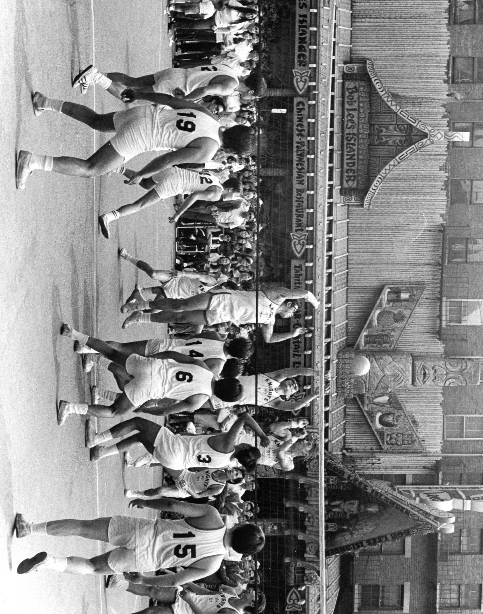 Boston hosts the North American Chinese Invitational Volleyball Tournament on the Tyler Street parking lot in 1970. (Courtesy Chinese Historical Society of New England Sports Photography Collection)