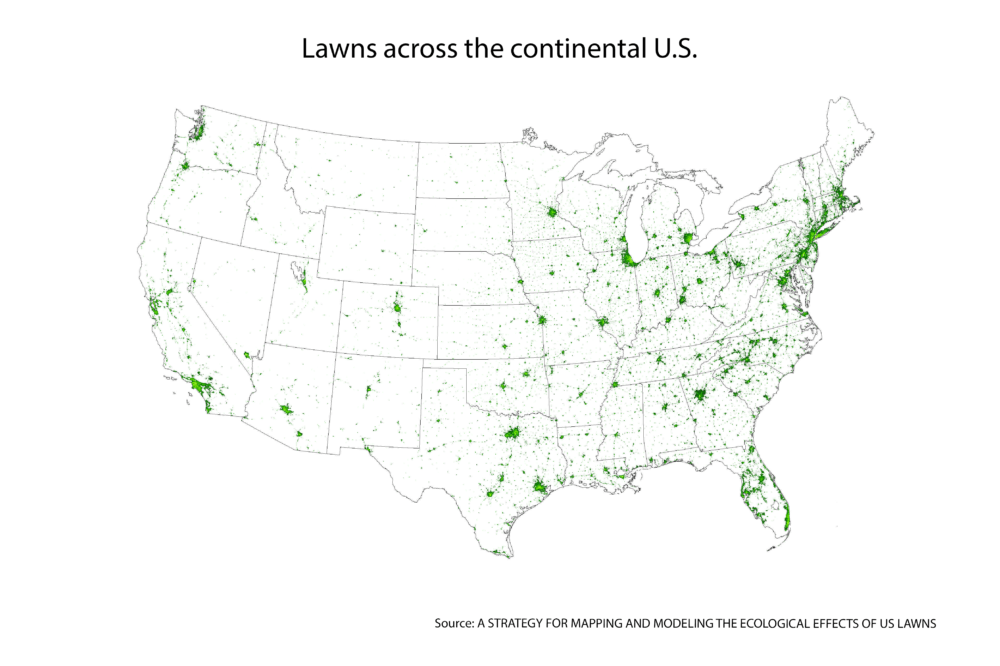A map of the continental U.S. showing all lawns