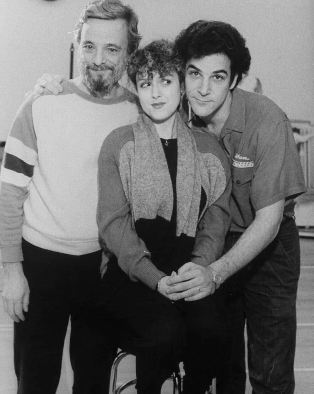 Composer Stephen Sondheim with actors Bernadette Peters and Mandy Patinkin at rehearsal for the Broadway production of &quot;Sunday in the Park with George&quot; in 1984. (Martha Swope/Billy Rose Theatre Division)