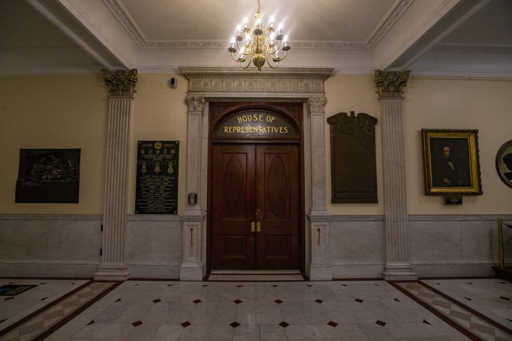 The door to the House chambers in the Massachusetts State House. (Jesse Costa/WBUR)