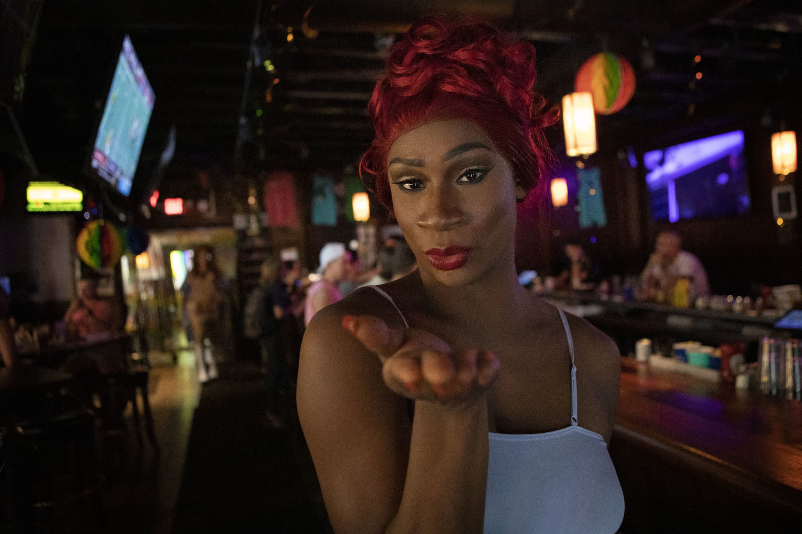 Dancer, artist and transgender activist Lilly Rose Valore at the Harp &amp; Bard in Dorchester. (Robin Lubbock/WBUR)