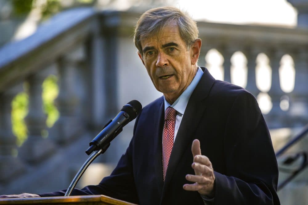 Secretary of State William Galvin speaks during a press conference at the State House in September. (Jesse Costa/WBUR)