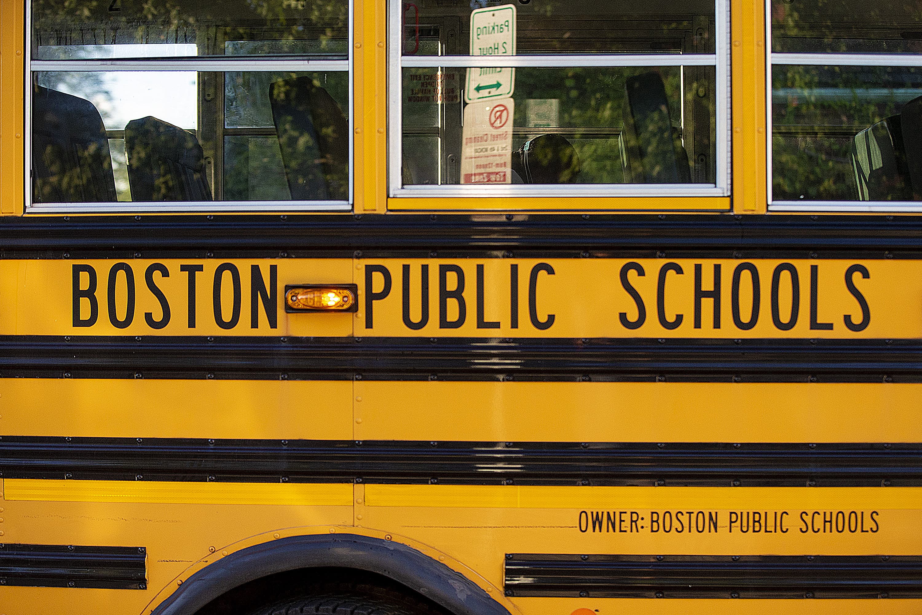A Boston Public Schools bus traveling down Dorchester Avenue. (Jesse Costa/WBUR)