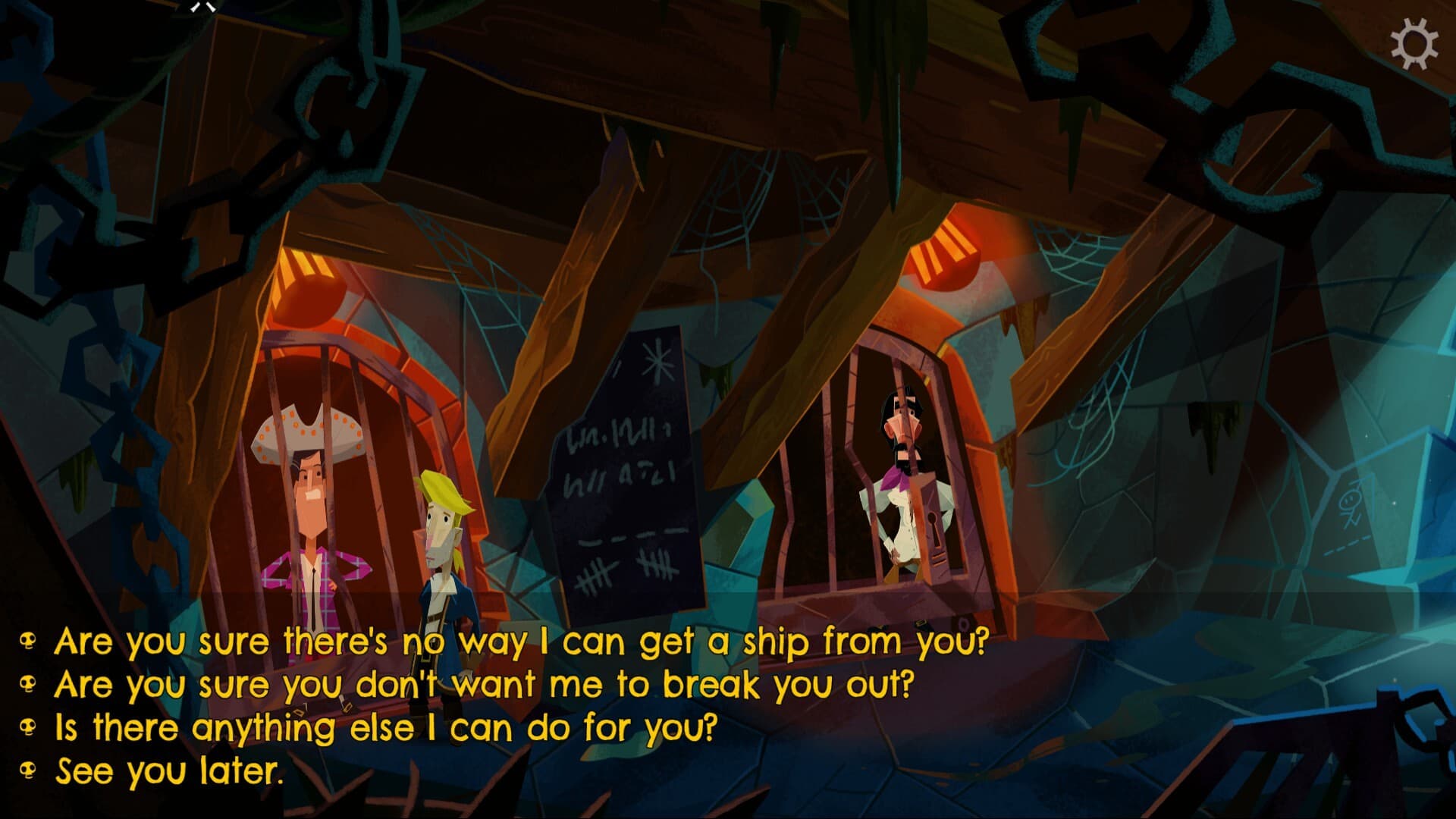 Guybrush Threepwood talks to used ship salesman, Stan Stanman. (Return to Monkey Island)