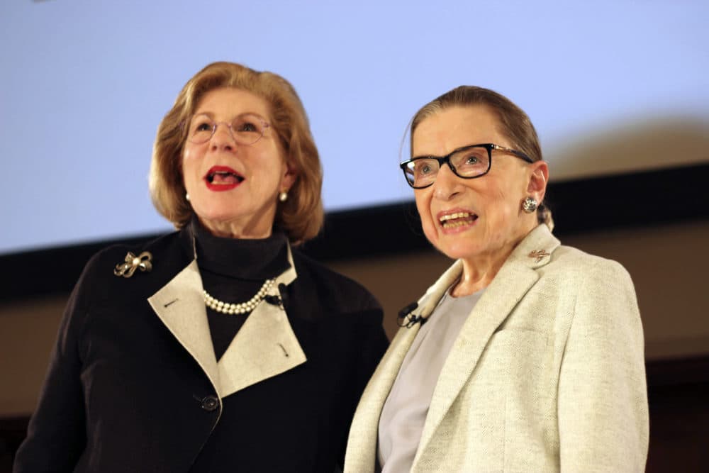 NPR's Nina Totenberg, left, and U.S. Supreme Court Justice Ruth Bader Ginsburg stand together. (Rebecca Gibian/AP)