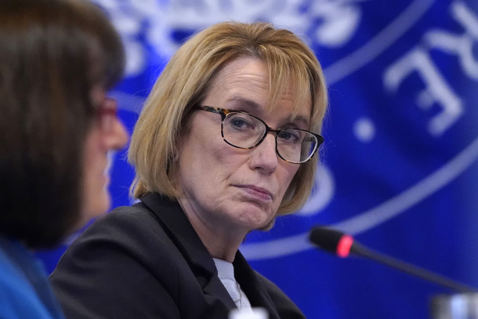 Sen. Maggie Hassan, D-N.H., listens during a hearing March 14, 2022, in Manchester, N.H. (Charles Krupa/AP File)