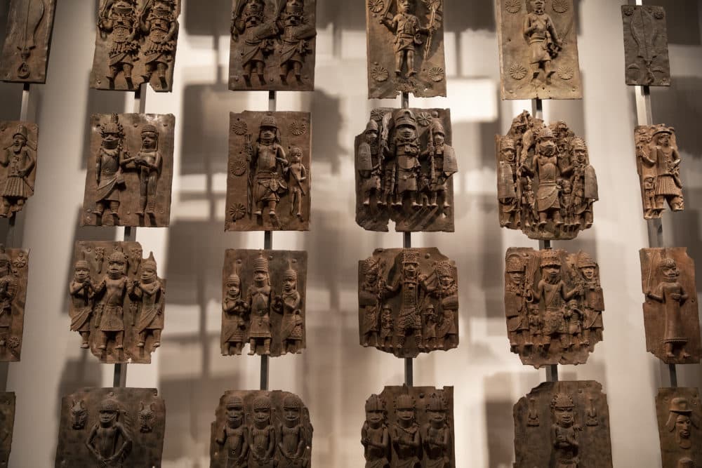 Plaques that form part of the Benin Bronzes are displayed at The British Museum on Nov. 22, 2018 in London, England. The British Museum agreed to loan the plaques back to a new museum in Benin City in Nigeria. The Benin Bronzes were taken from Africa. (Dan Kitwood/Getty Images)