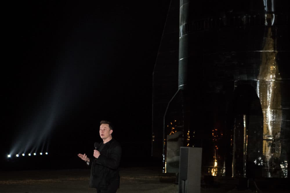 SpaceX CEO Elon Musk gives an update on the next-generation Starship spacecraft at the company's Texas launch facility on September 28, 2019 in Boca Chica near Brownsville, Texas. The Starship spacecraft is a massive vehicle meant to take people to the Moon, Mars, and beyond. (Photo by Loren Elliott/Getty Images)