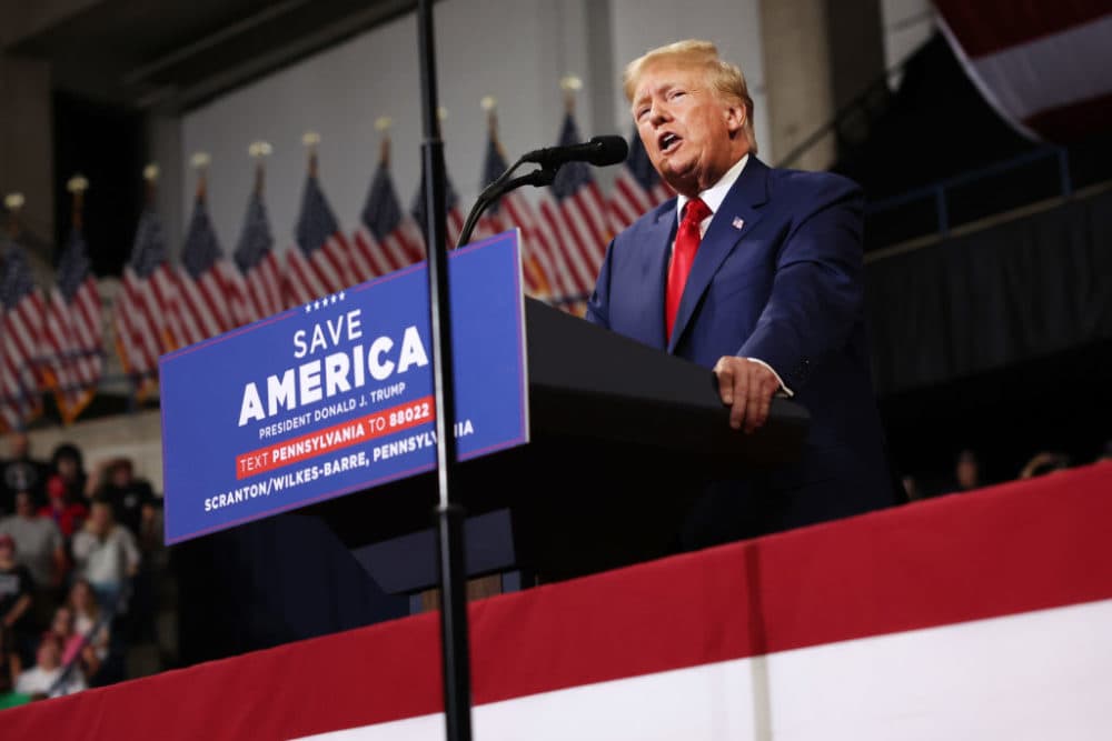 Former president Donald Trump speaks to supporters at a rally to support local candidates on September 03, 2022 in Wilkes-Barre, Pennsylvania. (Spencer Platt/Getty Images)