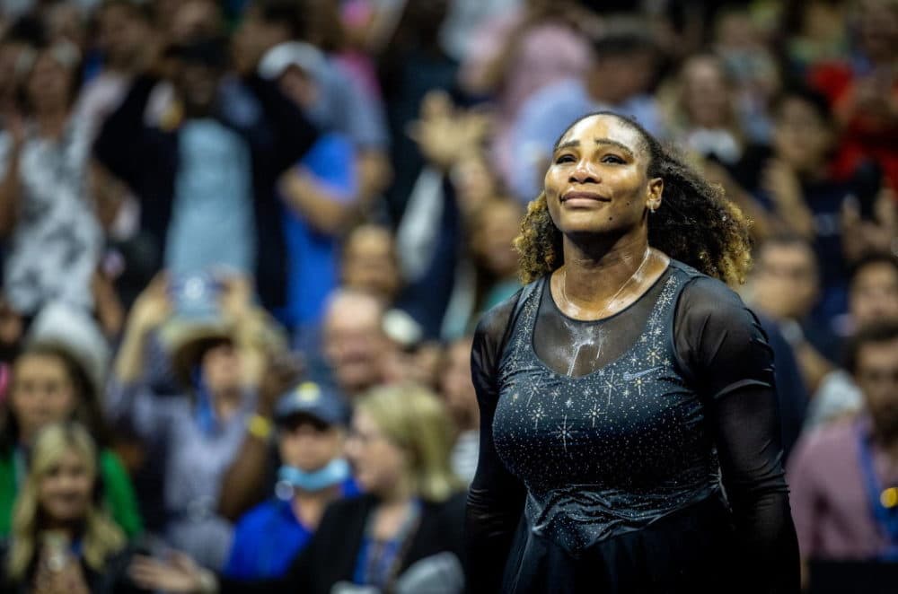 Serena Williams takes in the moment as the crowd cheers her after losing to Ajla Tomljanovic during their 3rd round match at the U.S. Open in Arthur Ashe Stadium in Flushing, New York on September 2, 2022. (John Conrad Williams, Jr./Newsday RM via Getty Images)