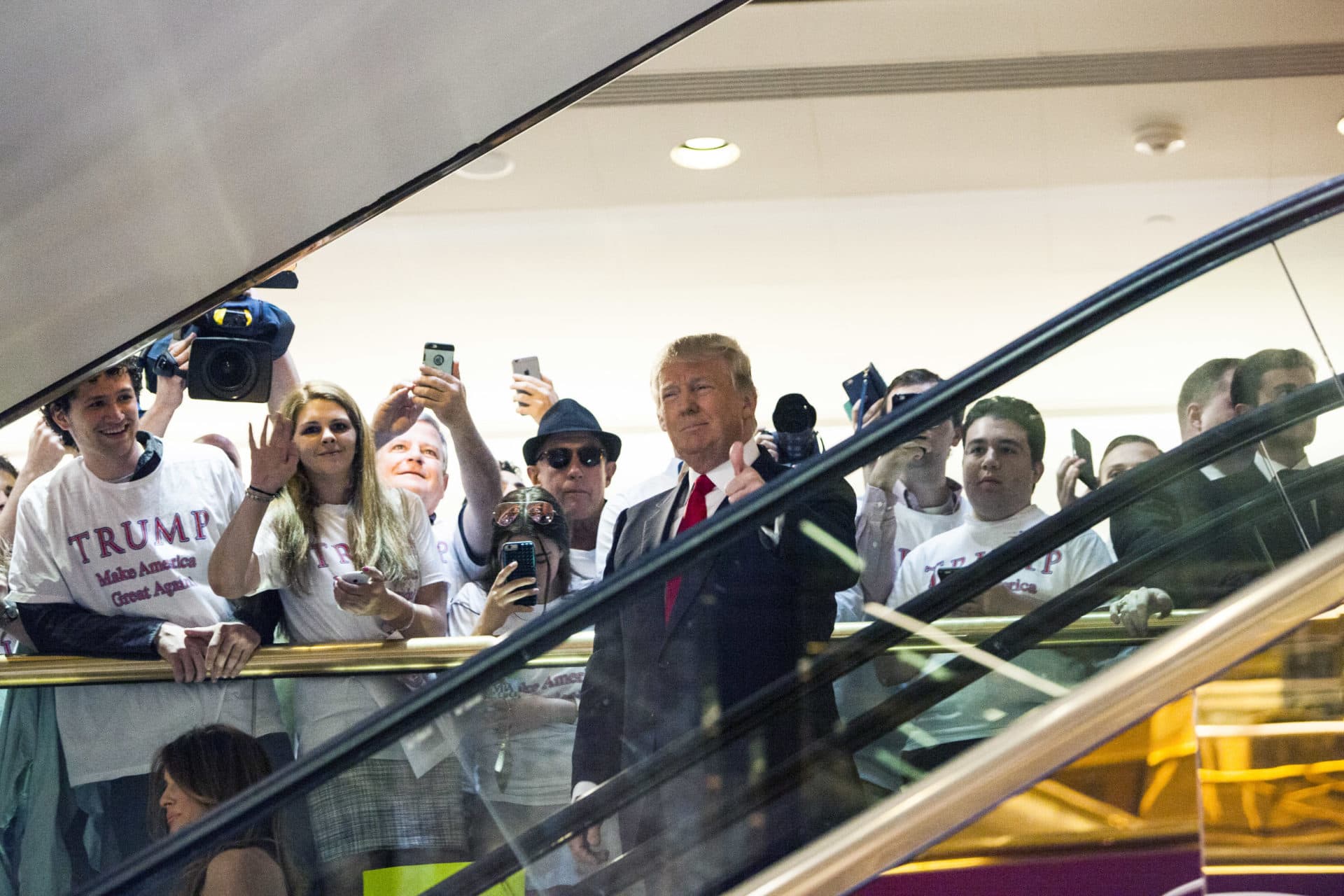 Donald Trump rides an escalator to a press event to announce his candidacy for the U.S. presidency at Trump Tower in 2015. (Christopher Gregory/Getty Images)