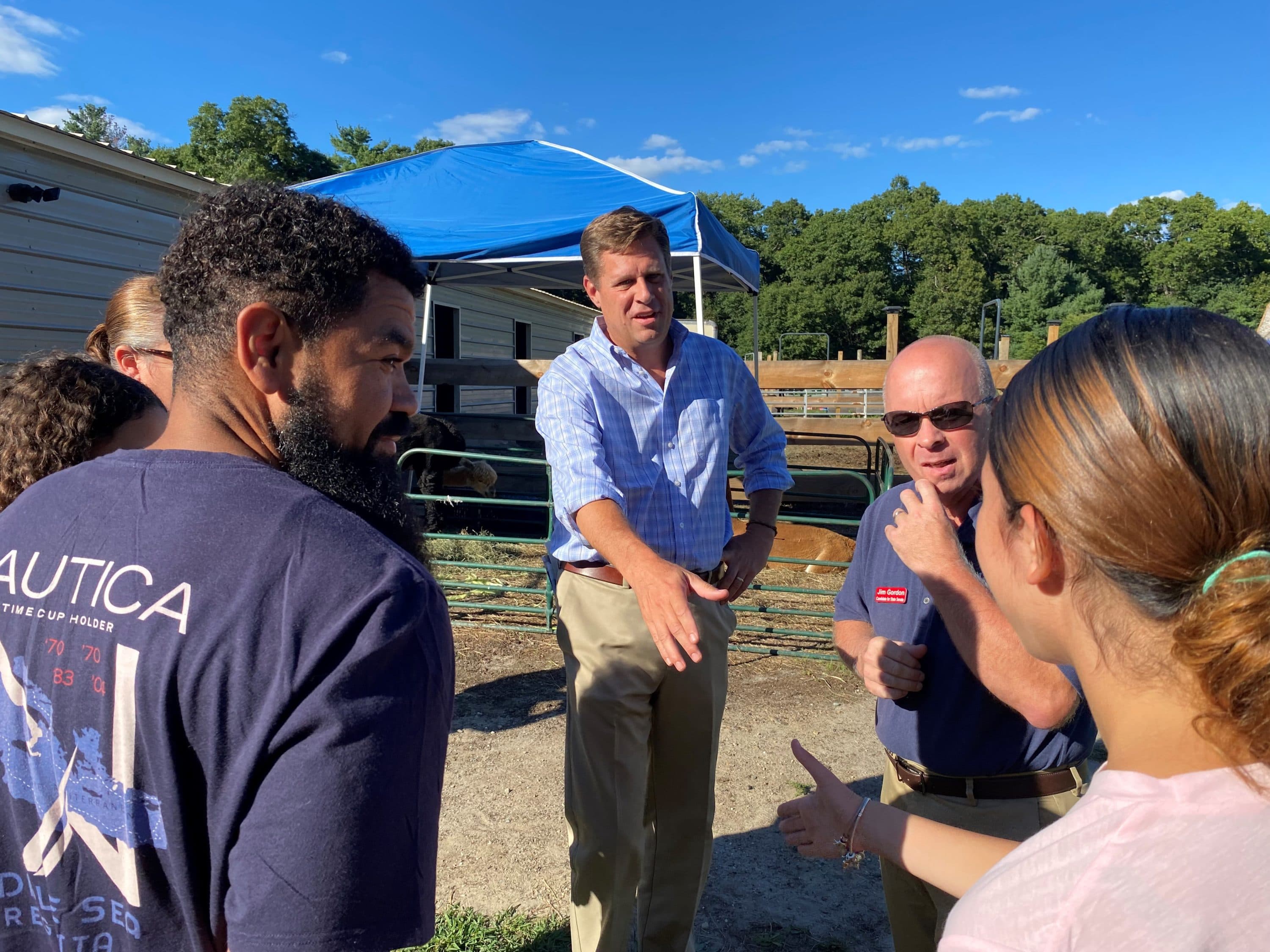 Geoff Diehl, Republican candidate for Governor, campaigns in East Bridgewater. (Anthony Brooks/WBUR)