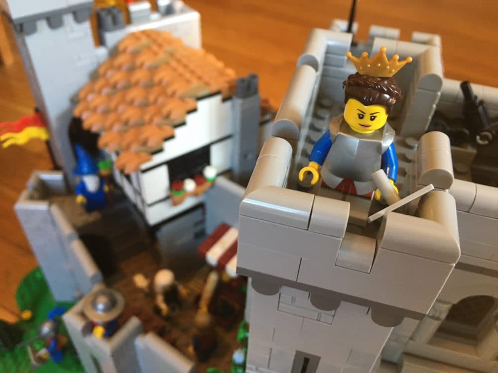 The queen of LEGO Lion Knight's Castle surveying her fortress, 2022. (Courtesy Miles Howard)