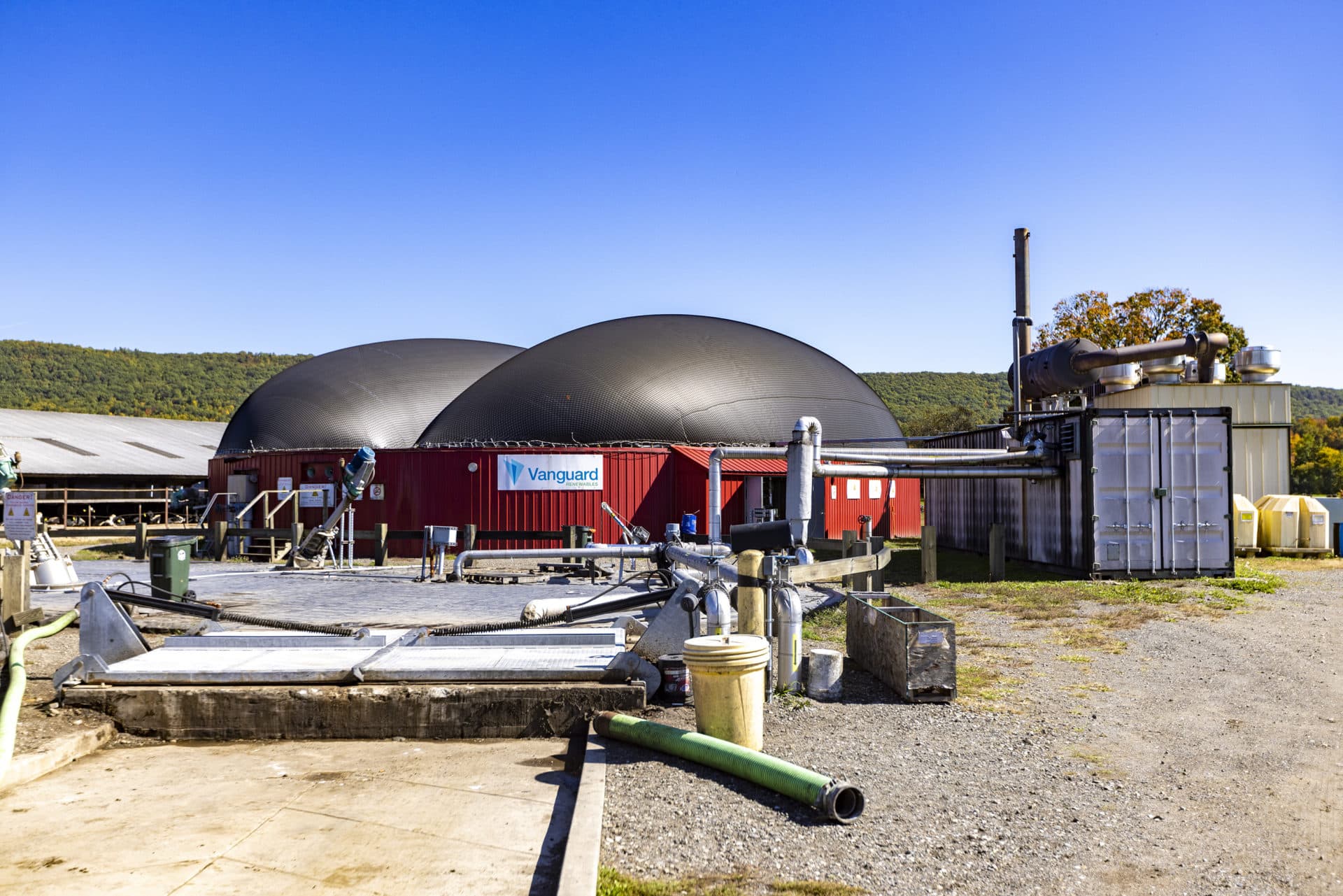 The anaerobic digester at the Bar-Way Farm in Deerfield. (Jesse Costa/WBUR)