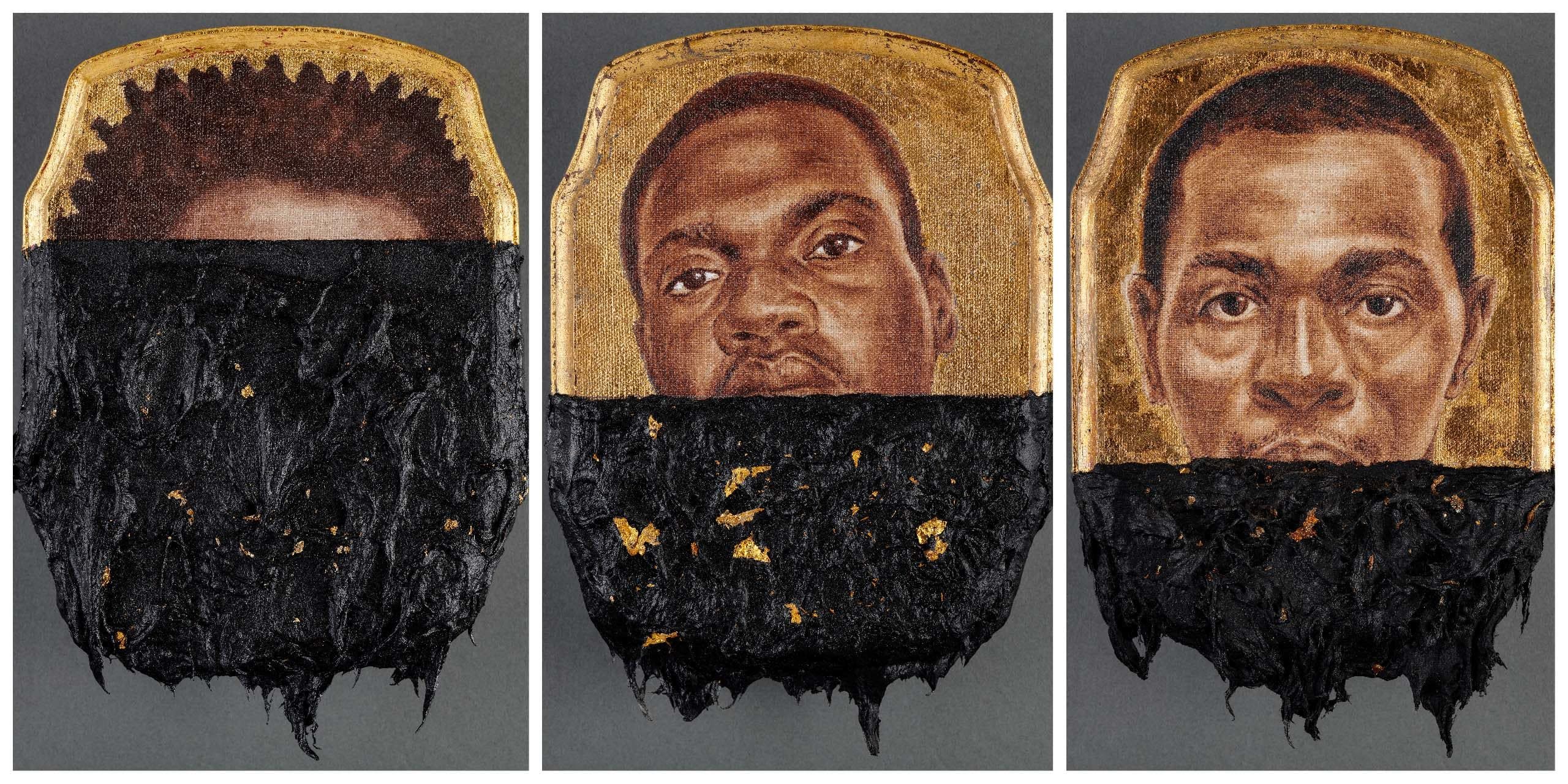 Left to right: Kaphar Titus' 2014 works "Jerome XIX" (Collection of Lonti Ebers), "Jerome I" (Collection of Noel E. D. Kirnon) and "Jerome II" (Tracey & Phillip Riese, New York). (Courtesy Isabella Stewart Gardner Museum)