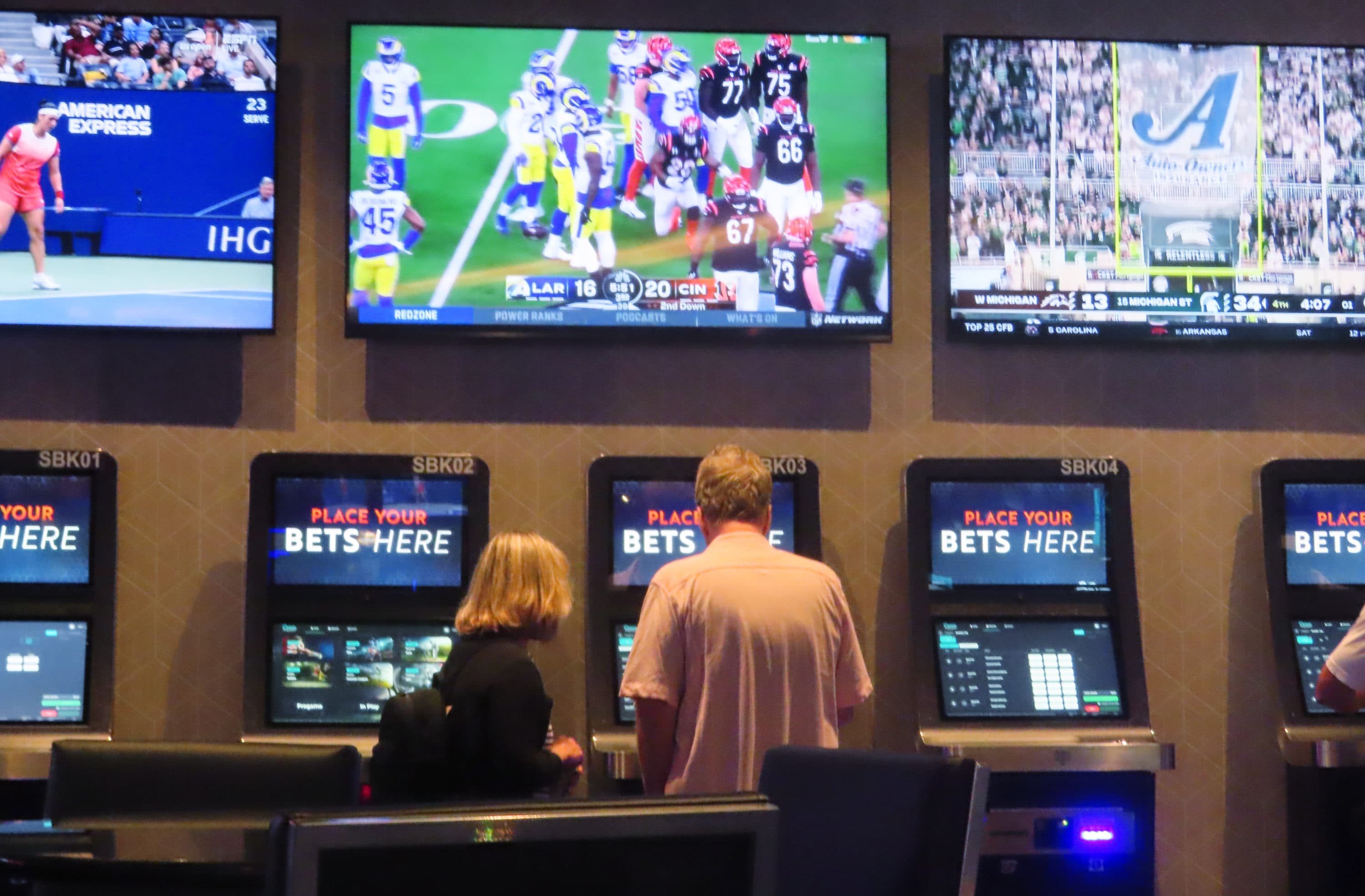 A customer places a sports bet at the Ocean's Casino Resort in Atlantic City, New Jersey, last month.  (Wayne Parry/AP)
