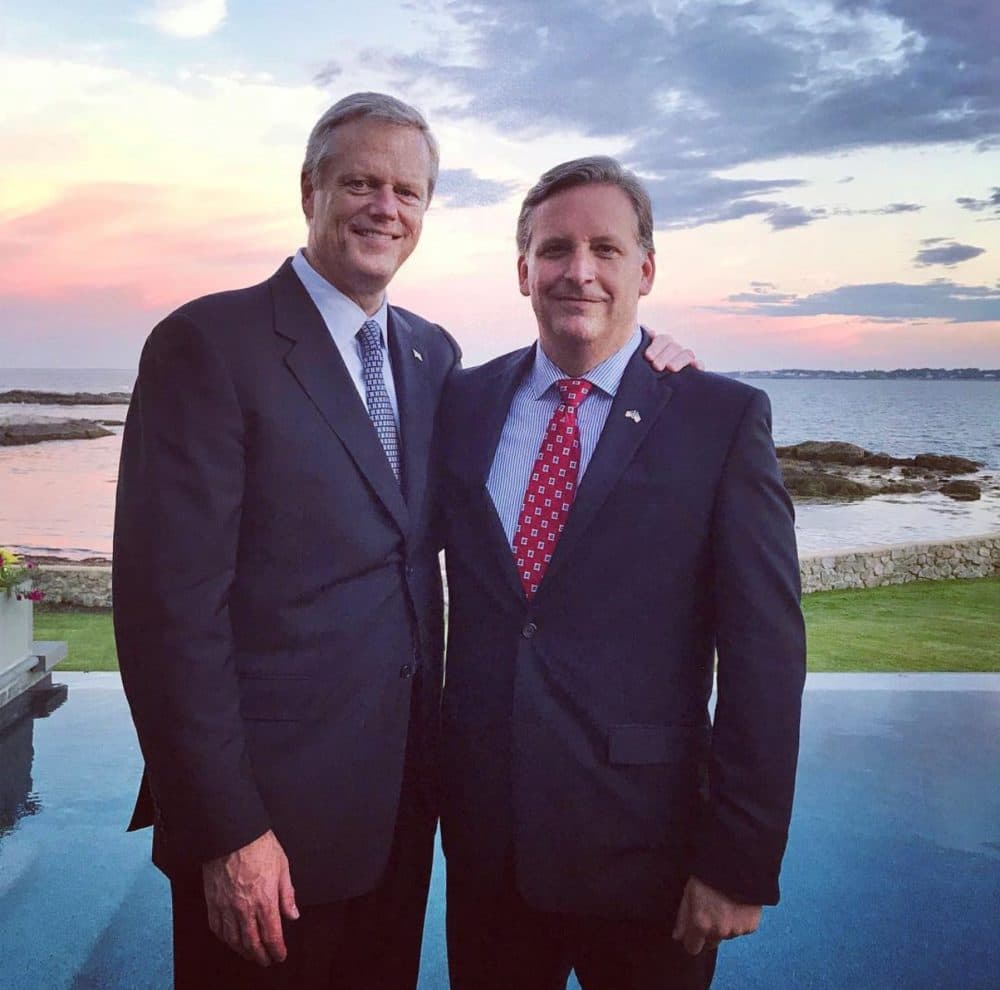 Gov. Charlie Baker and Anthony Amore. The Mass. GOP declined to post the picture on its website. (Anthony Amore/WBUR)