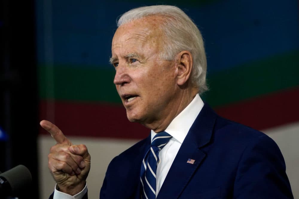 Democratic presidential candidate former Vice President Joe Biden speaks about economic recovery during a campaign event at Colonial Early Education Program at the Colwyck Center on July 21, 2020 in New Castle, Delaware. (Drew Angerer/Getty Images)