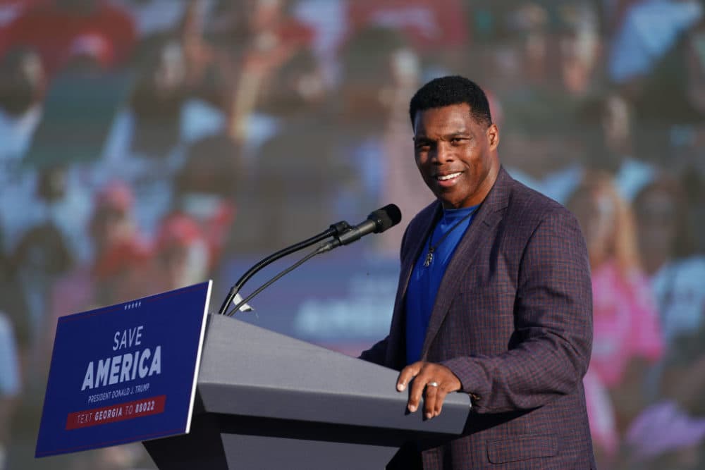 Republican Senate candidate Herschel Walker speaks at a rally featuring former U.S. President Donald Trump on Sept. 25, 2021 in Perry, Georgia. (Sean Rayford/Getty Images)