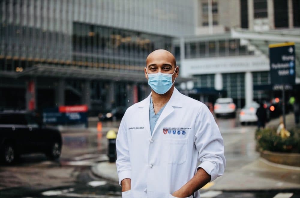 Dr. Alister Martin, in front of Mass General Hospital. Martin is a practicing ER physician, a former chief resident at MGH and the founder of Vot-ER. (Courtesy Raychel Casey)